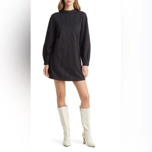 Halogen XXS Black Grid Print Shift Dress Mock Neck Long Sleeve Workwear